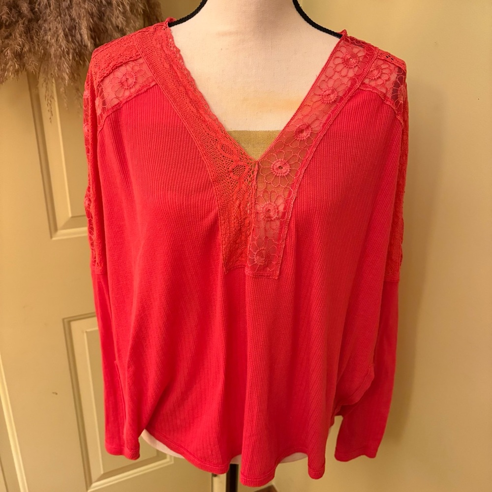 FREE PEOPLE Lola Lace Long-Sleeve Top size S